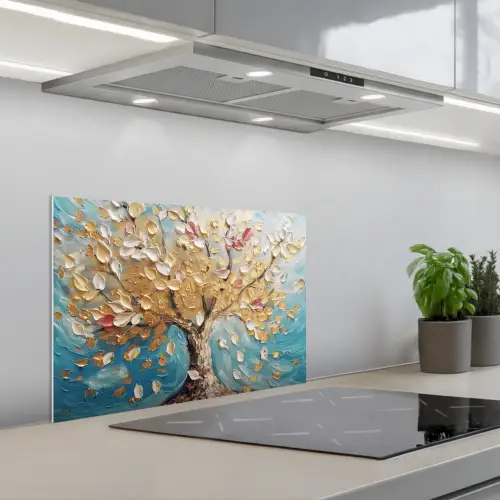 Boom - Blauw - Goud - Abstract - Modern keuken achterwand spatscherm klein -3d_schuin