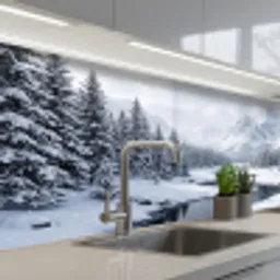 Sneeuwlandschap - Bergen - Rivier - Winter keuken achterwand 2 middel -3d_schuin