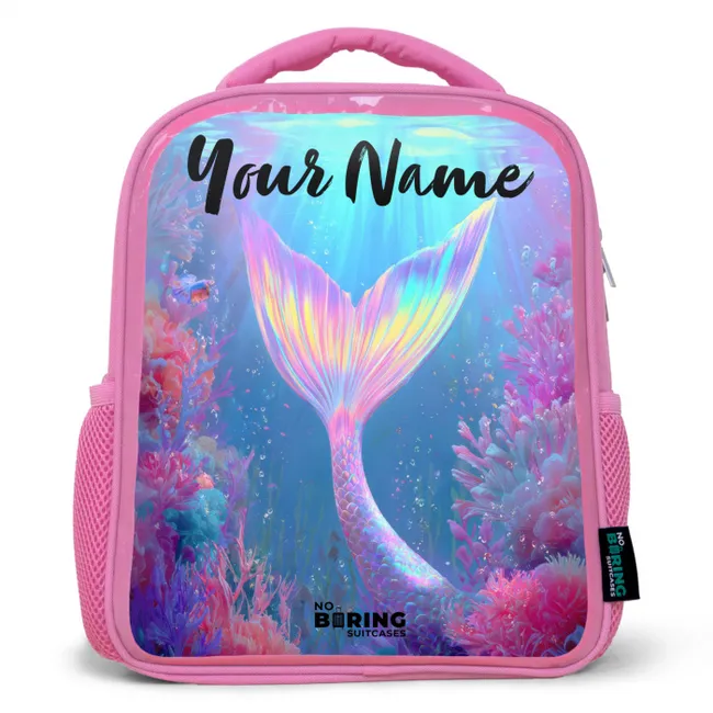Kids backpack with name - Pink - Mermaid - Coral - Water