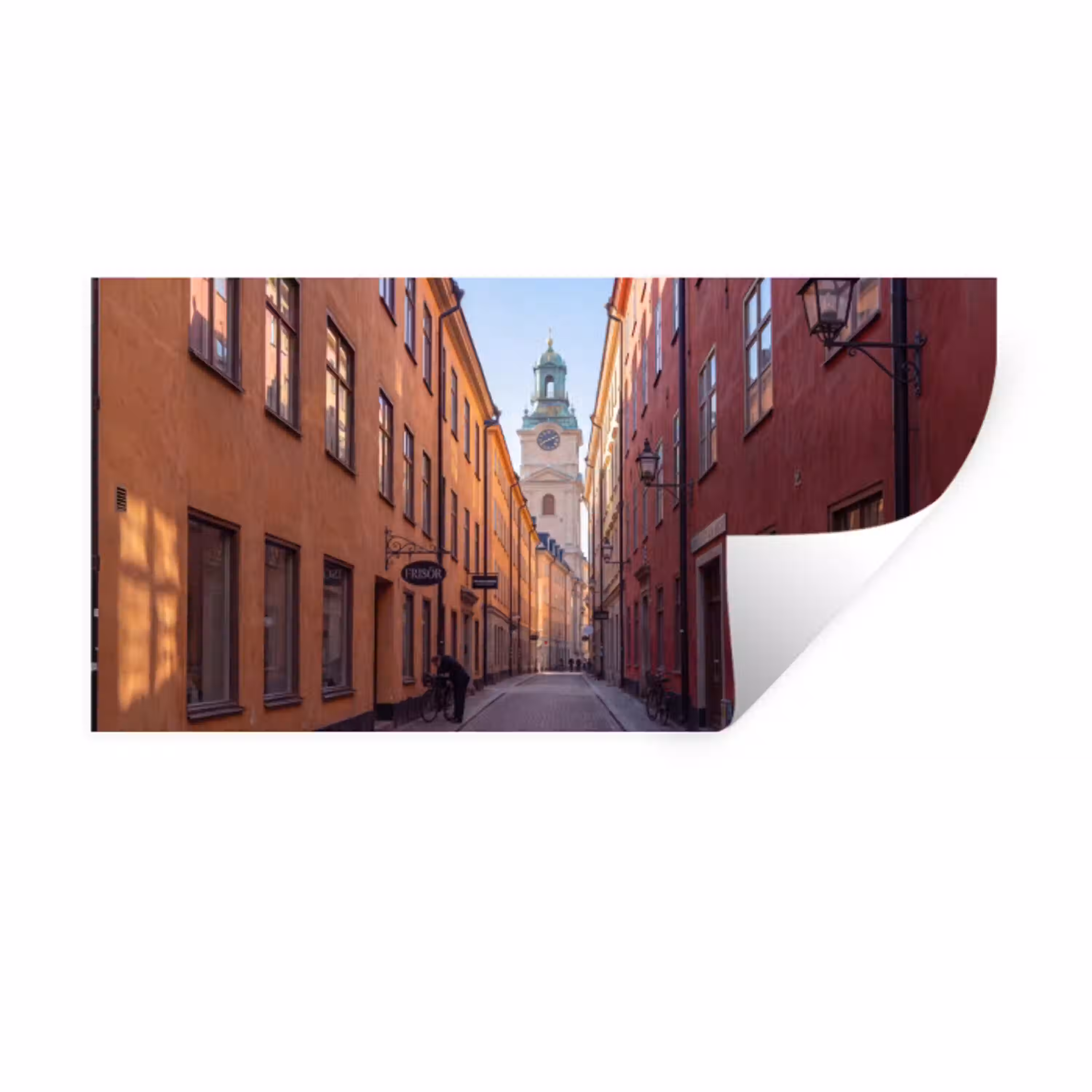 Straat - Klokkentoren - Stad - Architectuur - Historisch Muursticker klein -3d
