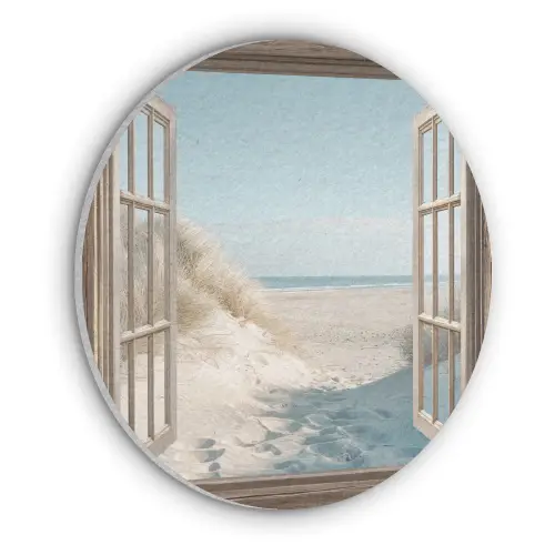 Doorkijk - Helmgras - Duinen - Zee - Landschap Akoestische PET Vilt - Rond klein -3d