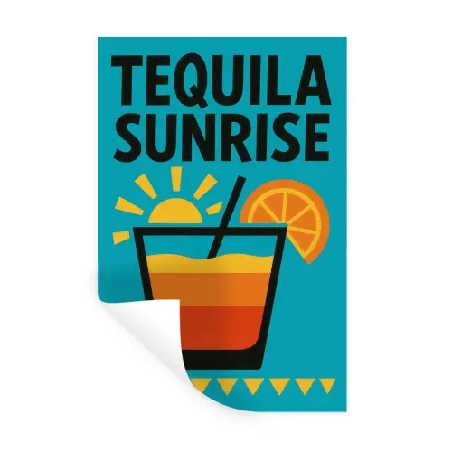 Illustratie - Tequila - Glas - Blauw Muursticker klein -3d