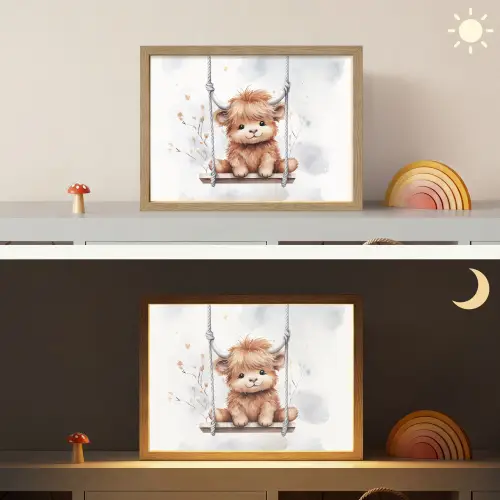 Schotse hooglander - Dier - Kinderen Light Box met batterij (Wandlamp kind) middel -sfeer3_kind
