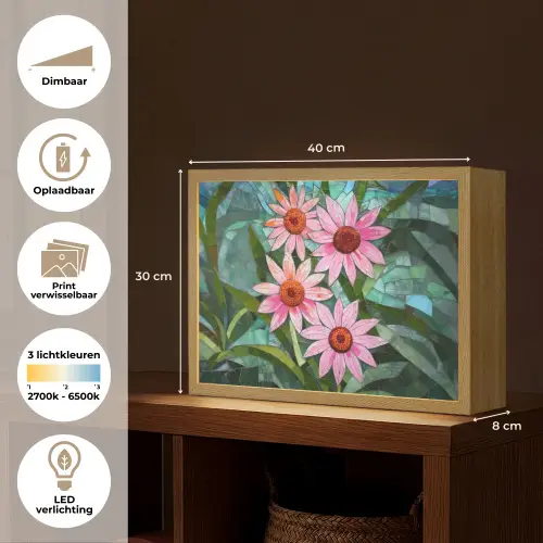 Bloemen - Roze - Glasmozaïek Light Box met batterij (Wandlamp) middel -USP_websiteoverzichtNL