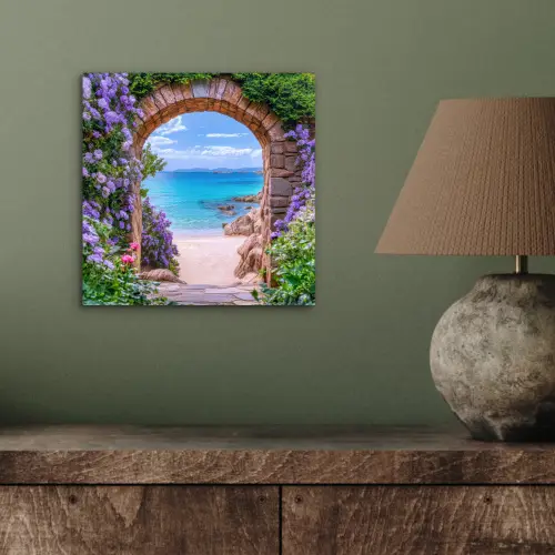 Doorkijk - Poort - Zee - Strand - Rotsen aluminium wit klein -sfeer2