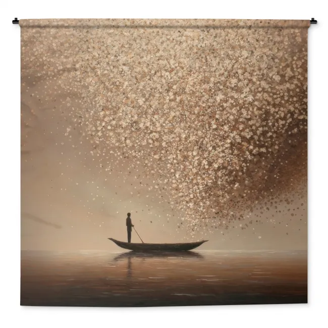 Wandkleed - Bootje - Blaadjes - Goud - Water