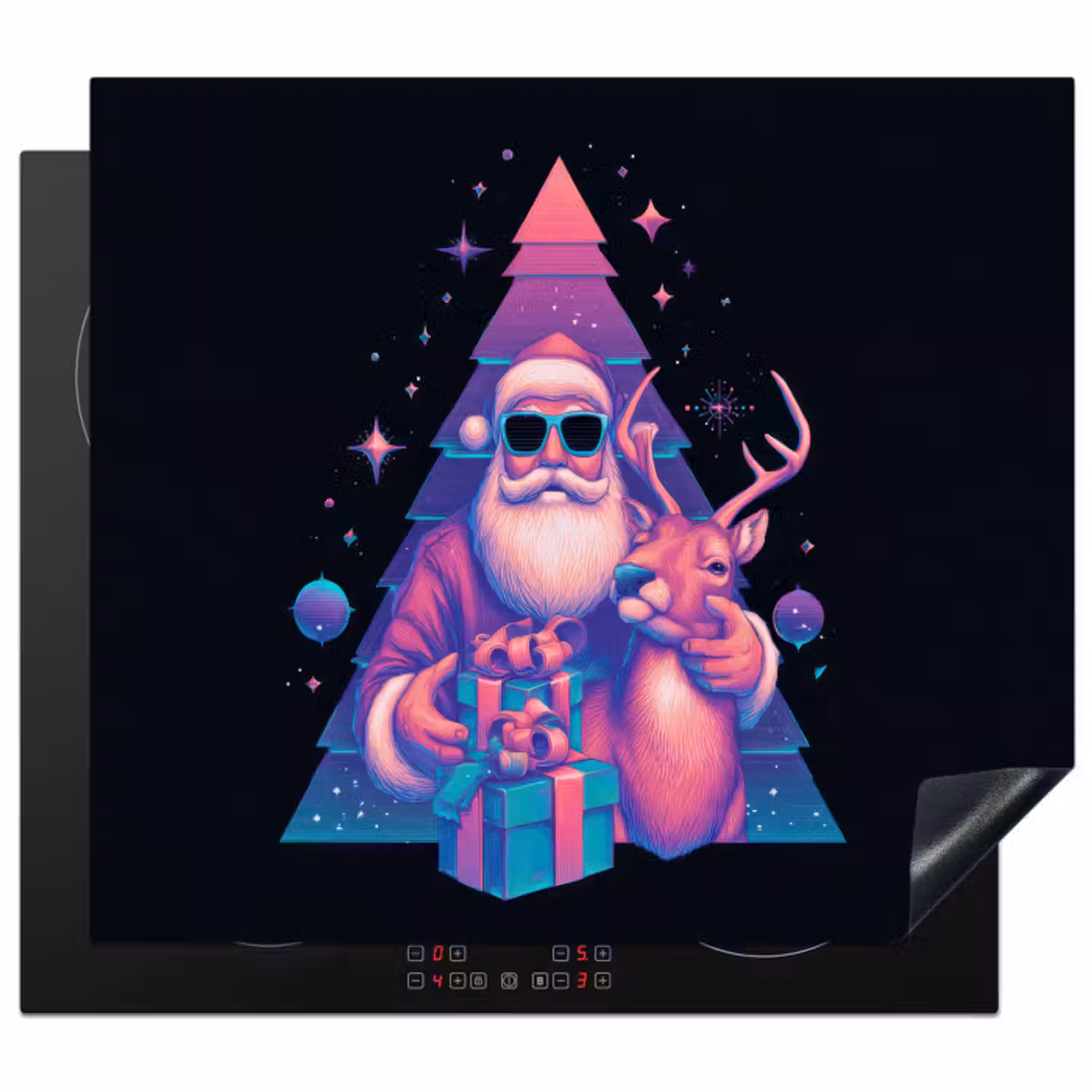 Inductie beschermer - Retro - Kerstman - Rendieren - Kerstboom