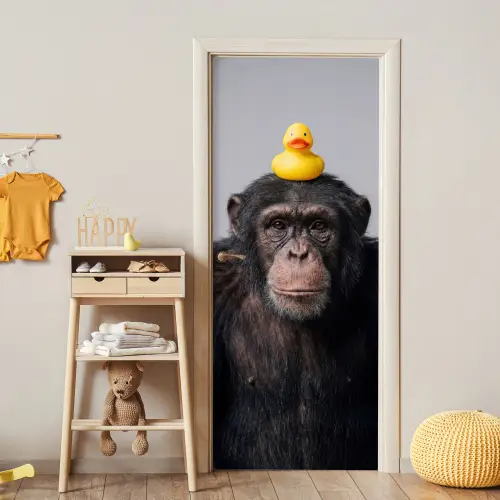 Chimpansee - Badeend - Grijs deurposter klein -sfeer4