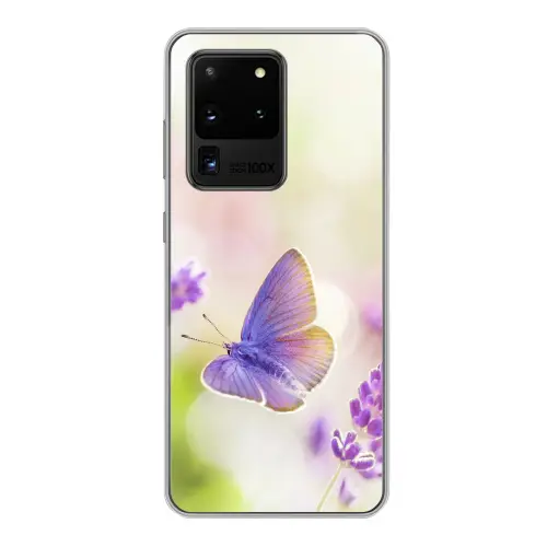 Lavendel - Vlinder - Bloemen Telefoonhoesje Samsung Galaxy S20 Ultra klein -3d