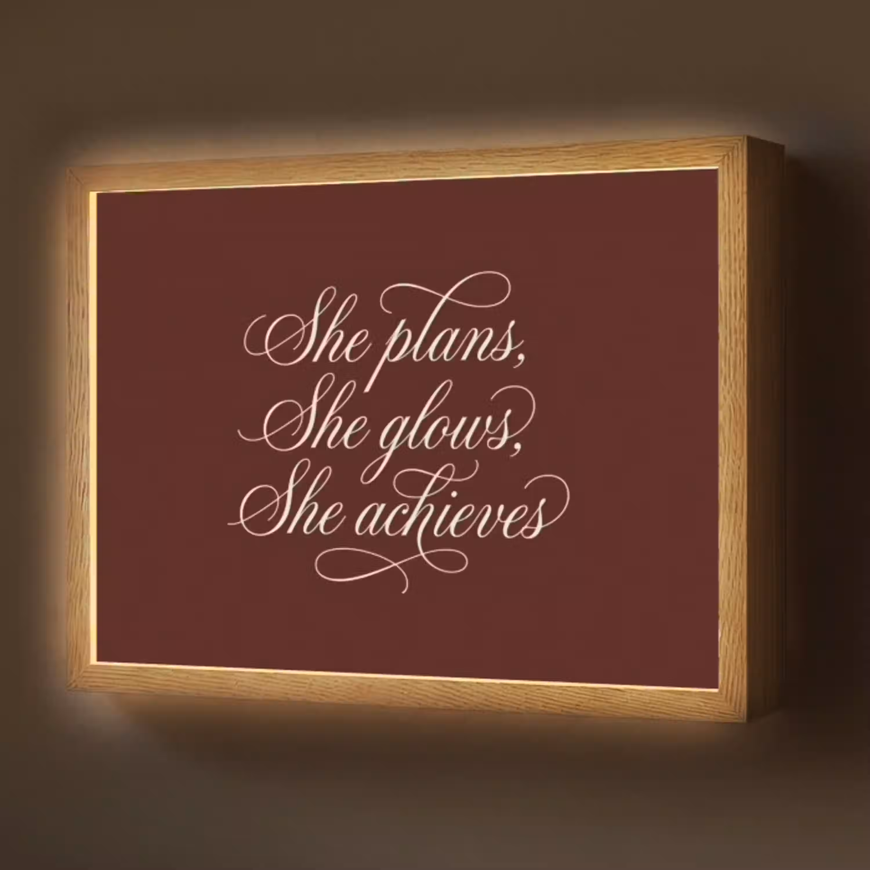 She plans she glows she achieves - Rood - Cursief Light Box met batterij (Wandlamp) middel -z3d_website
