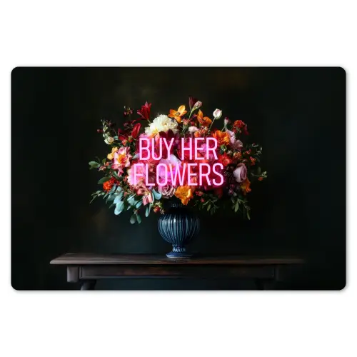 Quote - Bloemen - Vaas - Neon Placemat vinyl groot -zzsfeer1_Kitchenyeah-website