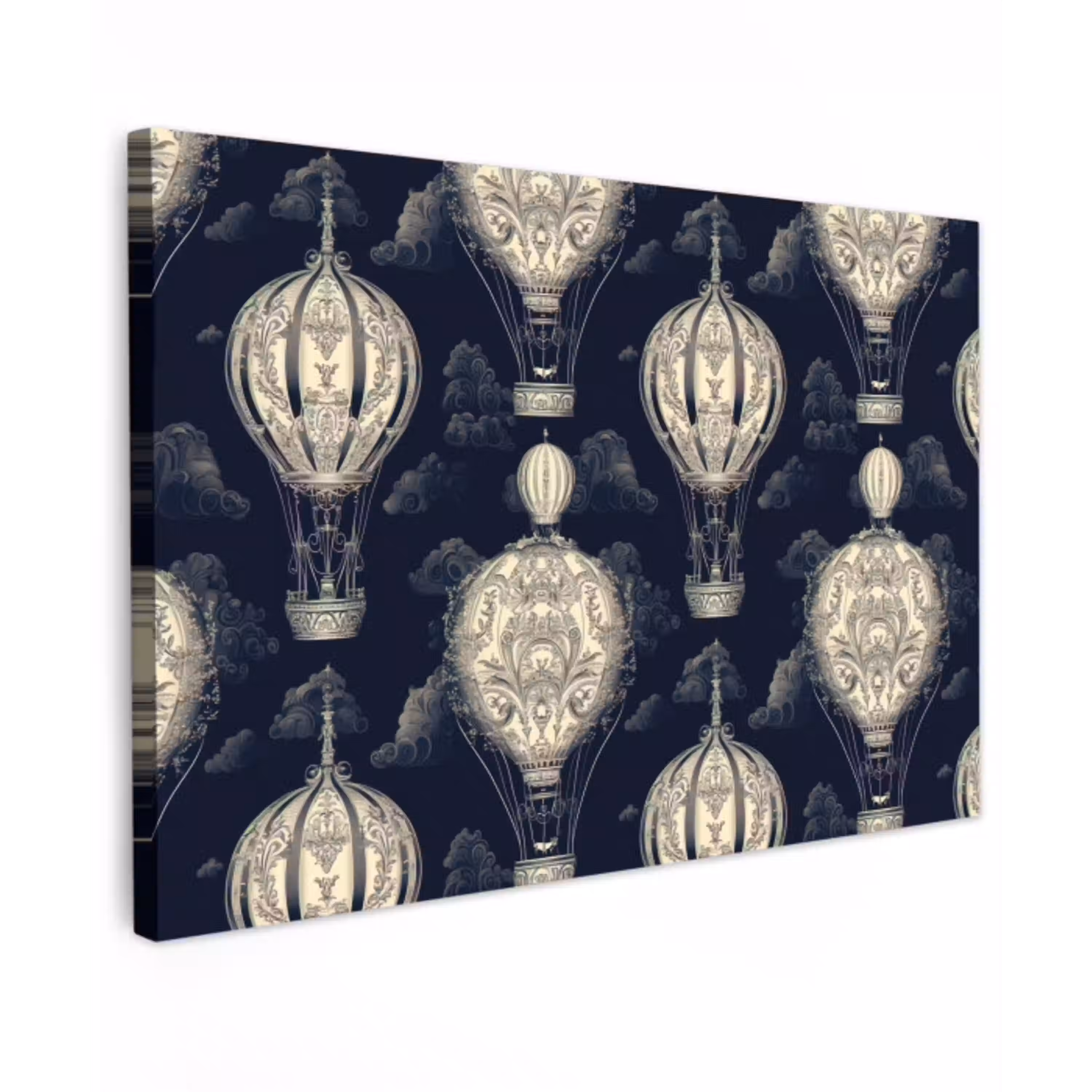 Luchtballonnen - Wolken - Patroon - Donkerblauw Tuinposter op houten frame 2 cm dik klein 845 -3d