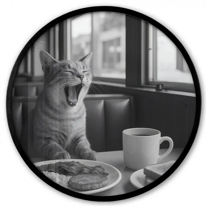 Kat - Koffie - Brood - Zwart Fotolijst rond zonder passe partout klein -3d