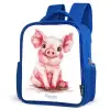 Roze baby varken Kinderrugzak - Blauw middel -schuin