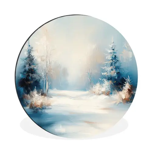 Bos - Winter - Natuur - Abstract - Sneeuw Wandcirkel aluminium klein -3d