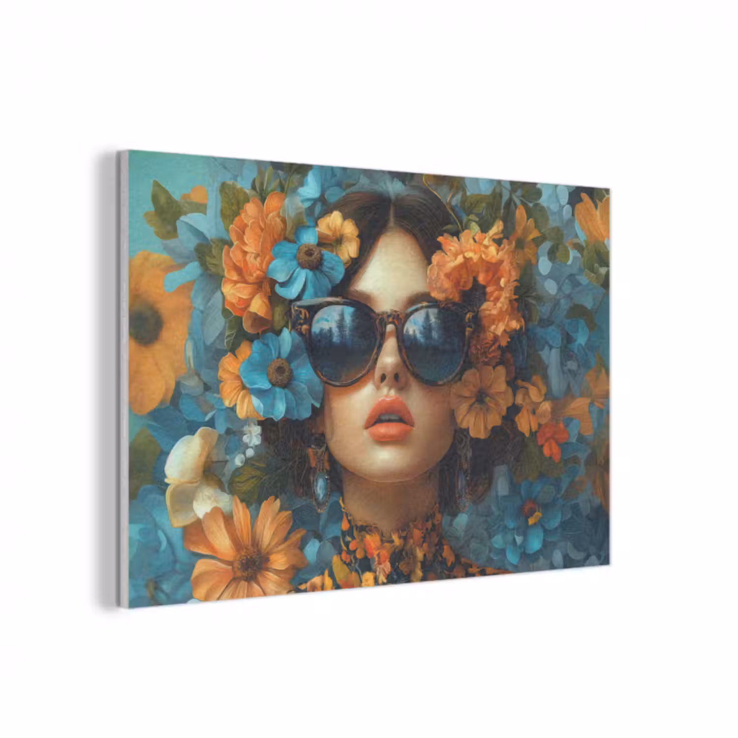 Akustikbild - Frau - Blumen - Orange - Blau - Modern