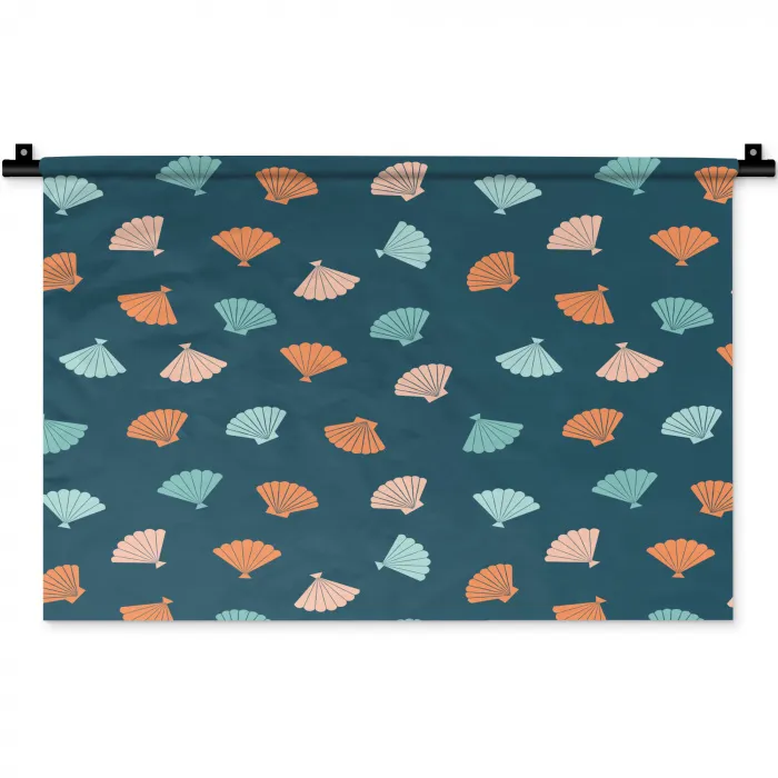 Zee - Dieren - Donkerblauw - Schelpen Wandkleed katoen klein 269 -zz3d