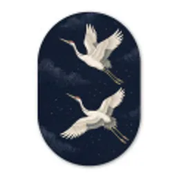 Kraanvogels - Nachthemel - Blauw Wandcirkel Ovaal Aluminium middel -3d