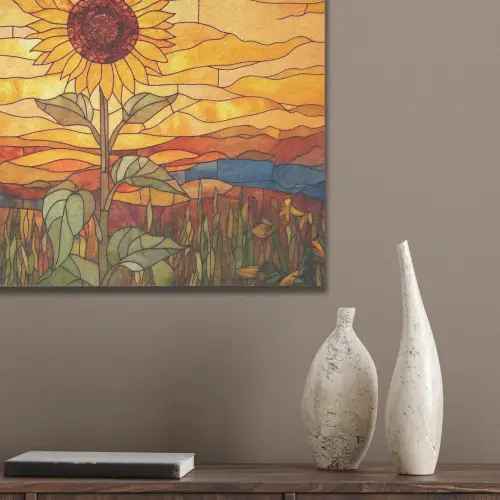 Zonnebloem - Mozaïek - Zonsondergang - Geel PET vilt klein -sfeer6_closeup