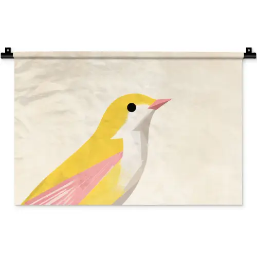 Vogel - Minimalistisch - Geel Wandkleed katoen klein -zz3d