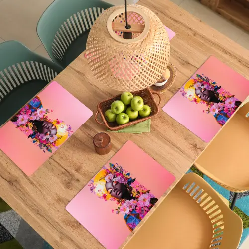 Kleurrijk - Bloemen - Vrouw - Zon Placemat vinyl groot -zzsfeer5_Kitchenyeah-website