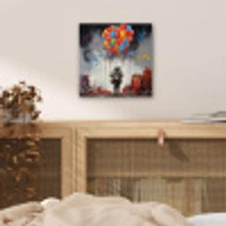 Jongen - Ballonnen - Gebouwen - Kunst aluminium wit klein -sfeer3