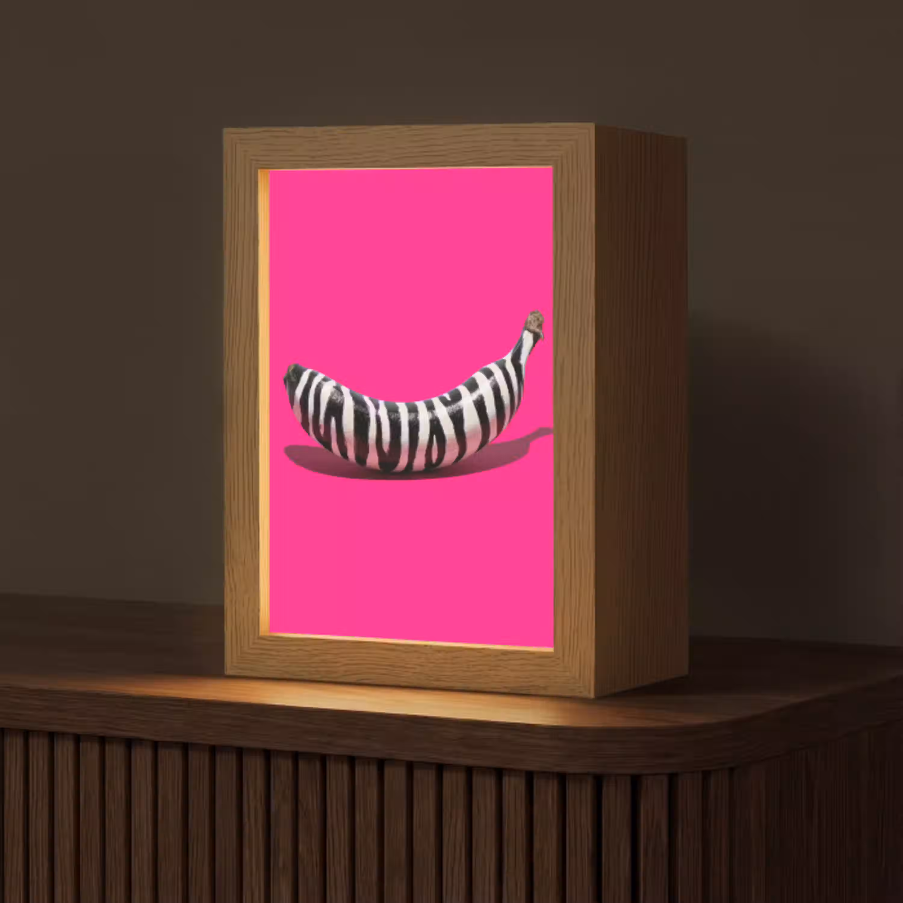 Banaan - Zebraprint - Roze Light Box met kabel (Tafellamp) klein -z3d_website