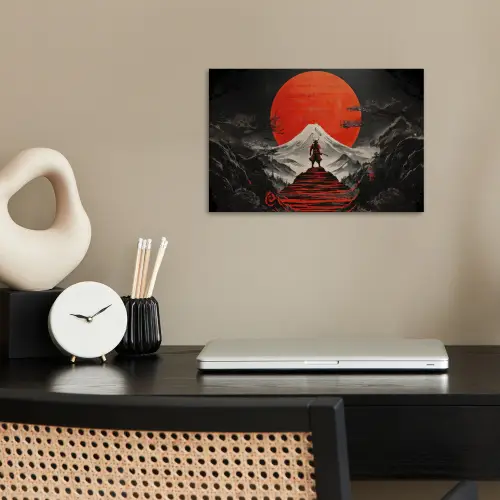 Krijger - Rode trappen - Zon - Berg poster papier klein -sfeer1