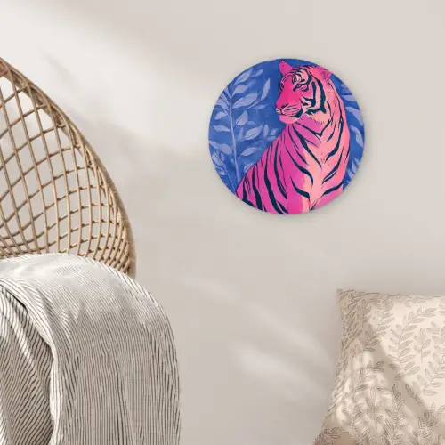 Tijger - Roze - Bladeren - Jungle Wandcirkel plexiglas klein -sfeer5