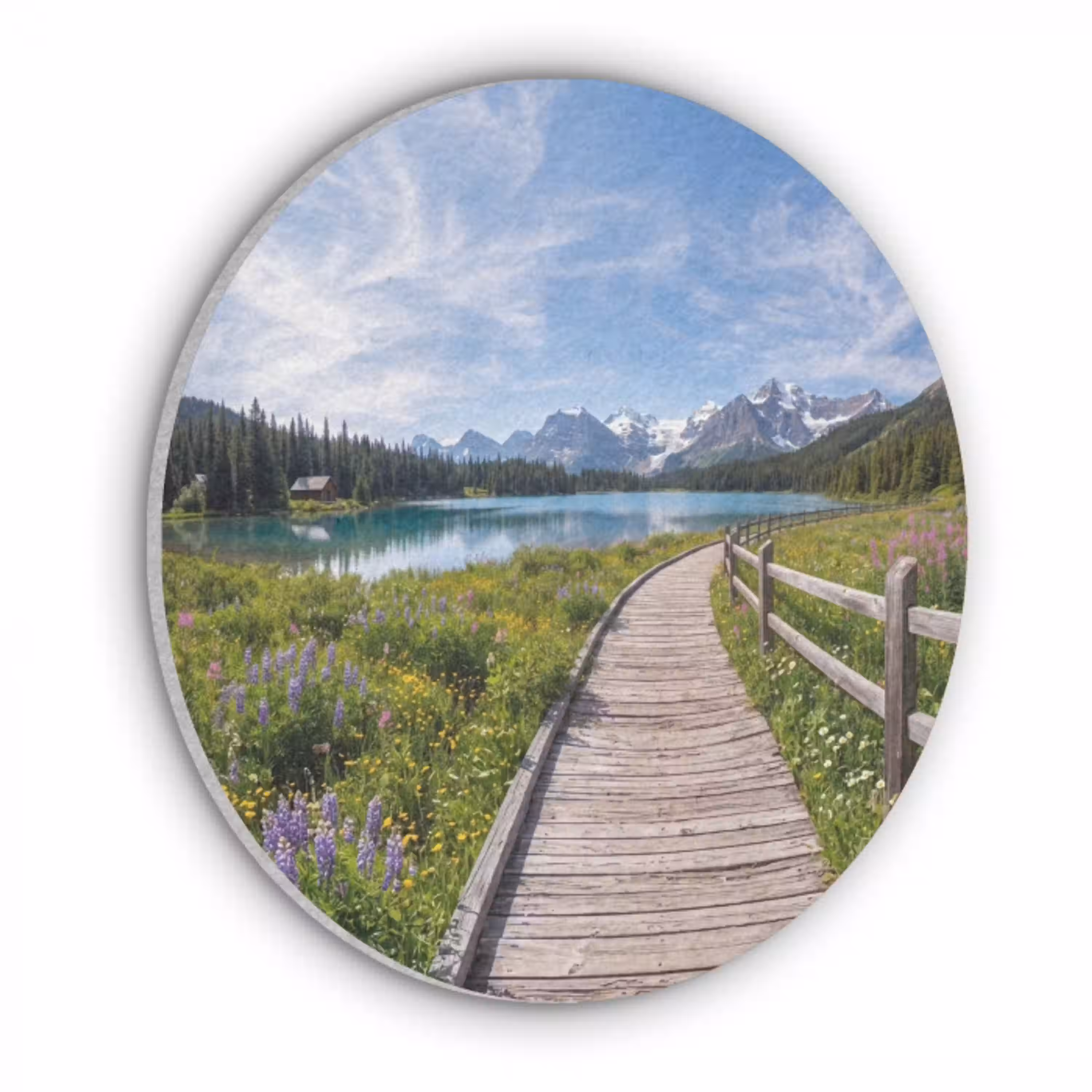 Bergen - Meer - Landschap - Blauw Akoestische PET Vilt - Rond klein -3d