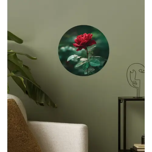 Roos - Bladeren - Dieprood Wandcirkel behangsticker klein -sfeer2