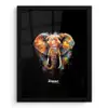 Olifant versierd met kleurrijke spetters fotolijst zwart zonder passe partout klein -3d