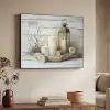 Stilleven - Wit - Kaarsen - Rustiek - Natuur Textielframe zwart klein -sfeer3