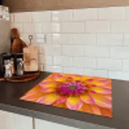 Dahlia - Bloem - Oranje Inductie beschermer vinyl 3mm middel -sfeer3