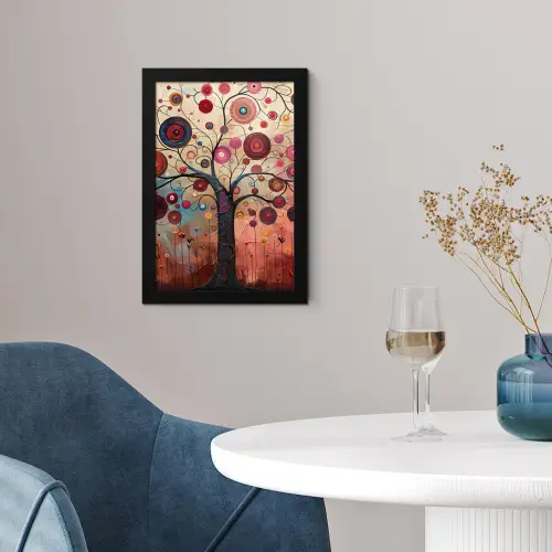 Levensboom - Bloemen - Roze - Hippie - Kunst fotolijst zwart zonder passe partout klein -sfeer4