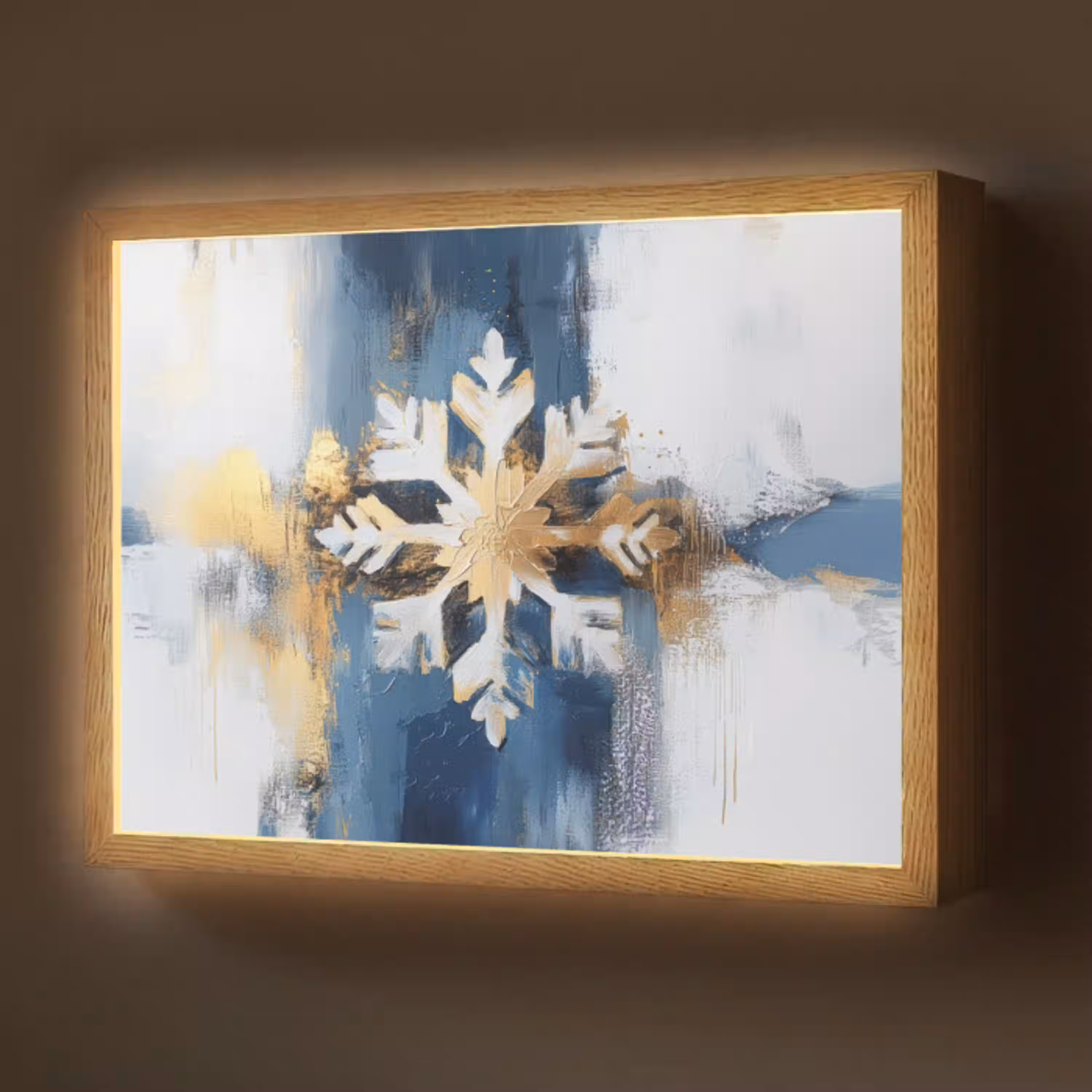 Abstract - Winter - Sneeuwvlok - Sneeuw - Goud Light Box met batterij (Wandlamp) middel -z3d_website