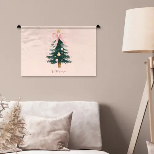 Christmas Season - Kerst - Kerstboom - Roze Wandkleed katoen klein -sfeer4