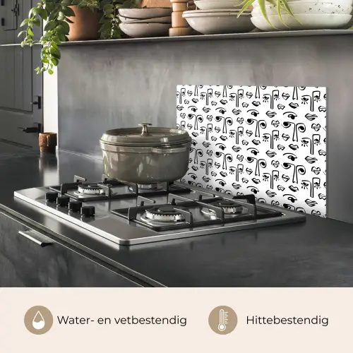Gezicht - Zwart - Lijnen - Artistiek keuken achterwand spatscherm klein 900 -usp_NL