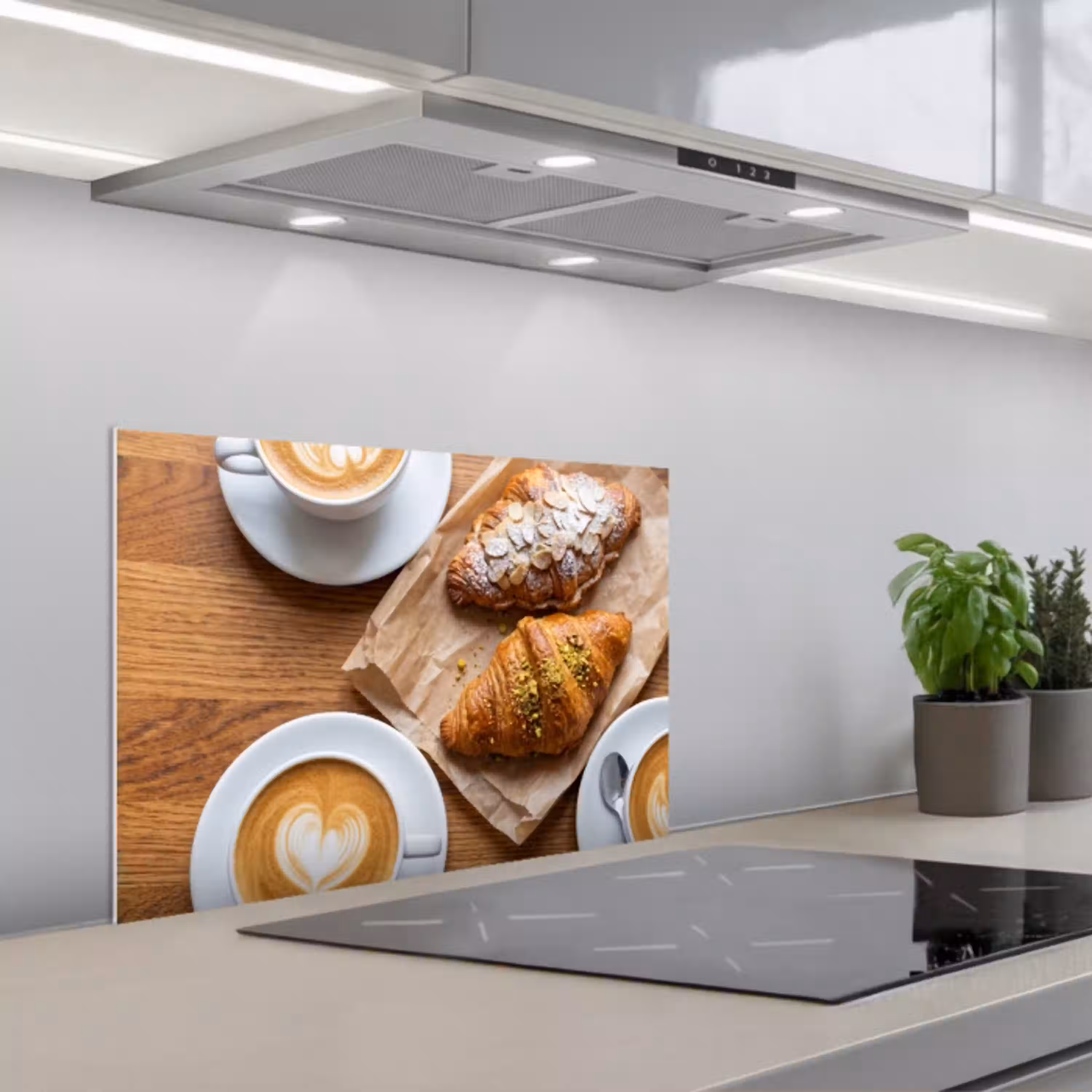 Eten - Croissant - Koffie - Ontbijt - Modern keuken achterwand spatscherm klein -3d_schuin