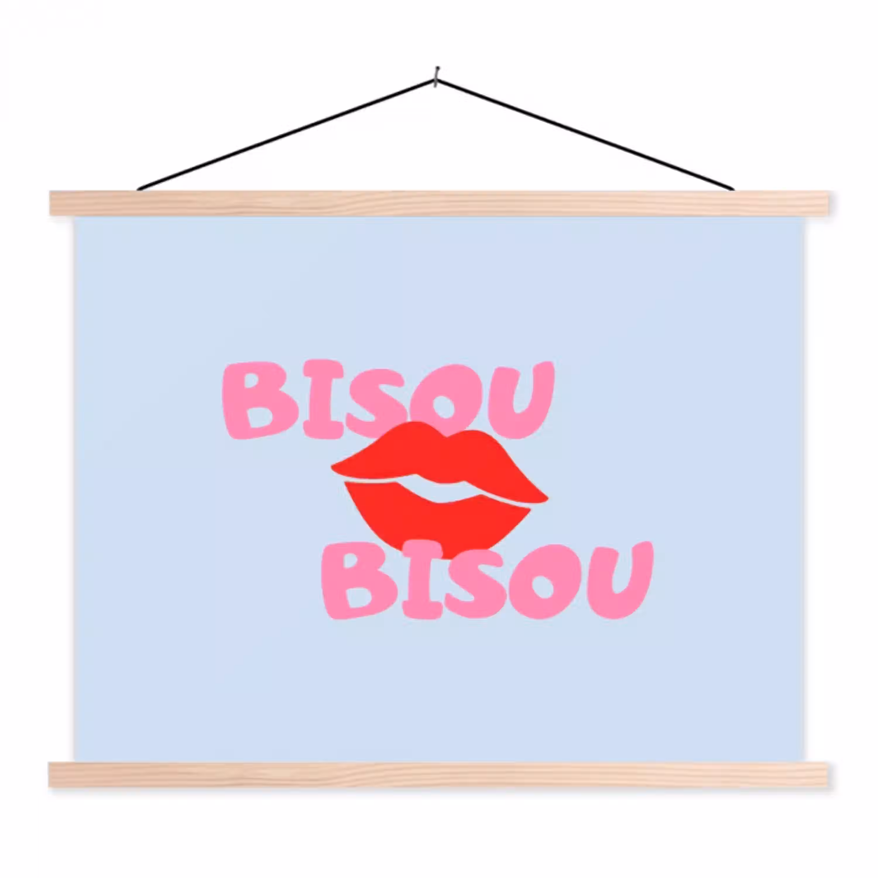 Lippen - Bisou - Blauw textielposter latten blank klein -3d
