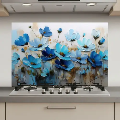 Bloemen - Schilderij - Blauw keuken achterwand spatscherm klein -3d_website