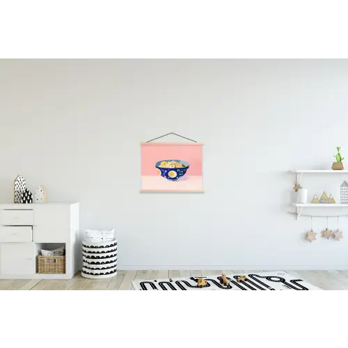 Noodles - Kom - Blauw - Illustratie textielposter latten blank klein -kinderkamer