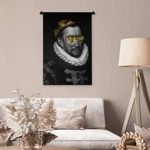Willem van Oranje - Adriaen Thomasz - Zwart - Wit Wandkleed katoen klein -sfeer4