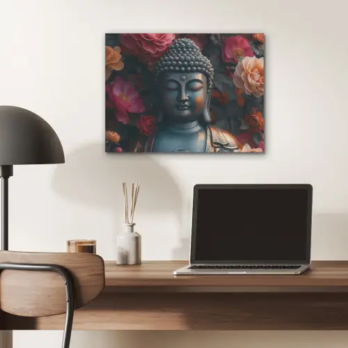 Boeddha - Bloemen - Buddha - Beeld - Kunst PET vilt klein -sfeer5