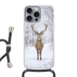 Hert - Winter - Bos - Natuur - Wit Hoesje iPhone 16 Pro Max met koord klein -3d