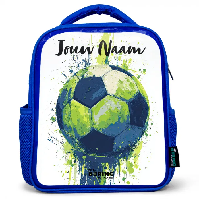 Voetbalvibes - Verf - Groen - Blauw Kinderrugzak - Blauw middel -3d