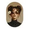 Vrouw - Beige - Bloem - Modern - Portret Wandcirkel Ovaal Glas middel -3d