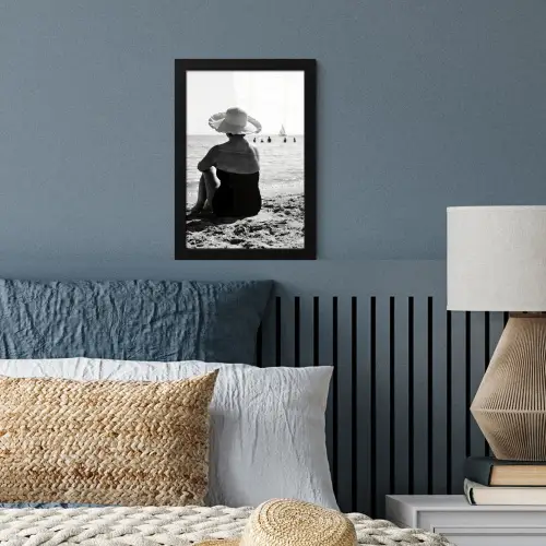 Vrouwen - Zonnehoed - Strand - Zwart - Wit fotolijst zwart zonder passe partout klein -sfeer3