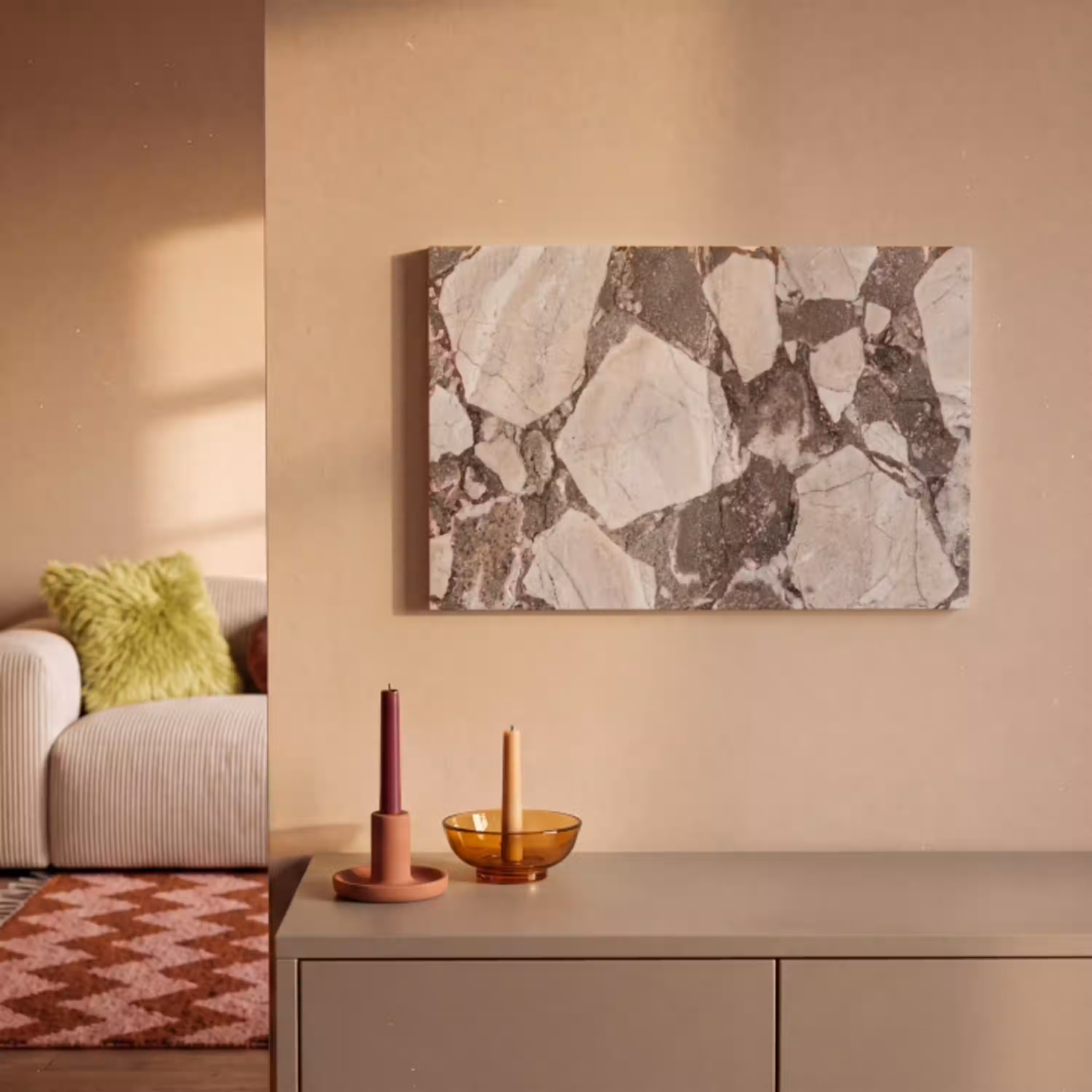Textuur - Marmer - Abstract - Beige - Bruin canvas 2cm klein -sfeer1