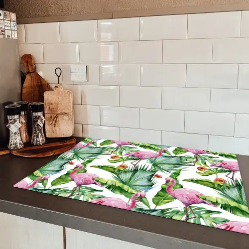 Bladeren - Flamingo - Bloemen - Jungle Inductie beschermer vinyl 3mm klein -sfeer3